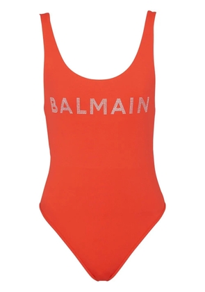 Balmain logo-print sleeveless swimsuit - Red