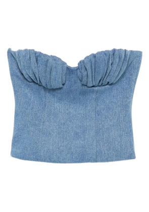 Rowen Rose gathered-detail denim bustier top - Blue