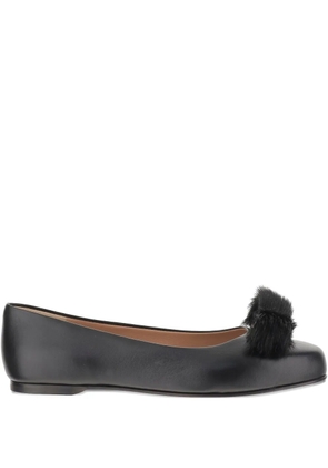 Ferragamo Vara leather fur-pompom ballerina shoes - Black