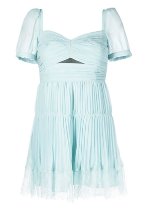 Self-Portrait pleated lace-trim mini dress - Green