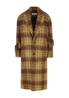 LOEWE plaid fringed coat - Brown