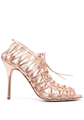 Manolo Blahnik Hamza 100mm strappy metallic sandals - Pink