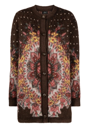 ETRO patterned-jacquard crew-neck cardigan - Brown