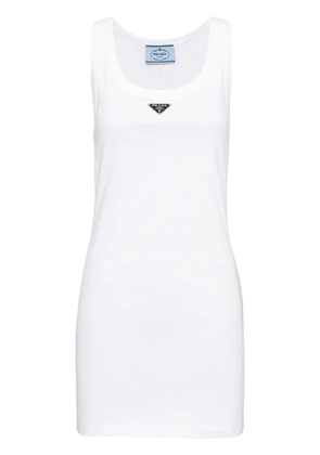 Prada logo-plaque ribbed-knit minidress - White