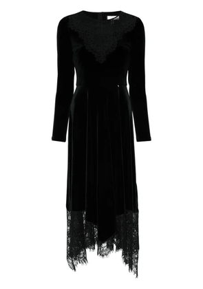 NISSA floral-lace velvet midi dress - Black