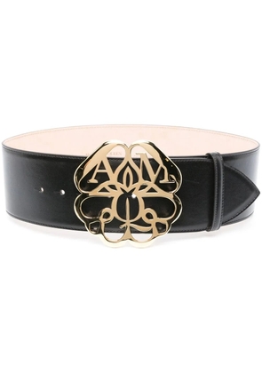 Alexander McQueen logo-plaque leather belt - Black