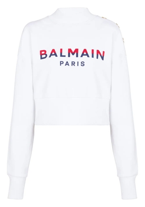Balmain 3-Buttons logo-print cotton sweatshirt - White