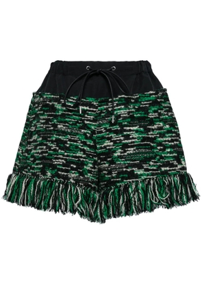 sacai fringed-edge knitted shorts - Green