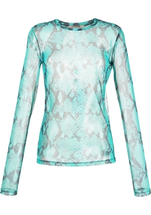 Roberto Cavalli snakeskin sheer long-sleeve T-Shirt - Blue