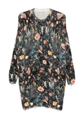 R13 floral frayed mini dress - Black