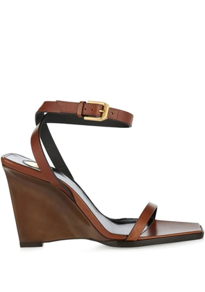 Saint Laurent 90mm May leather ankle-strap wedge sandals - Brown