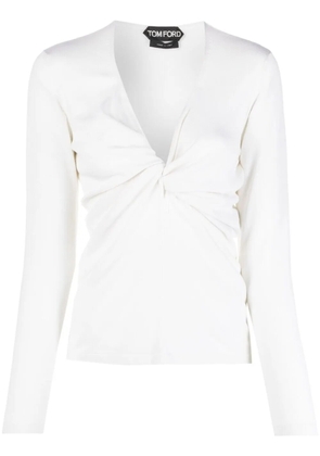 TOM FORD plunge-neck twist-detail knitted top - White