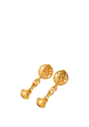CHANEL Pre-Owned 1995 Gold Plated CC Bell Charm Drop Clip On Earrings costume earrings
