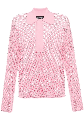 David Koma crystal-embroidered net top - Pink