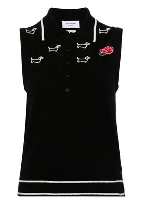 Thom Browne Hector-embroidered virgin wool top - Black