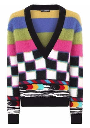 Dolce & Gabbana intarsia-knit plunge-neck jumper - White