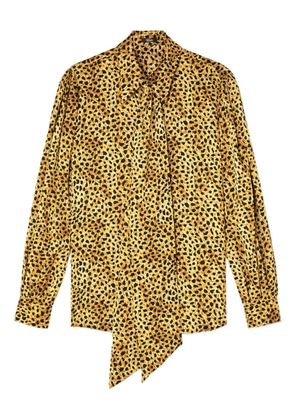 Versace cheetah-print tie-neck blouse - Yellow