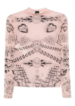 PINKO graphic-print mesh top - Neutrals