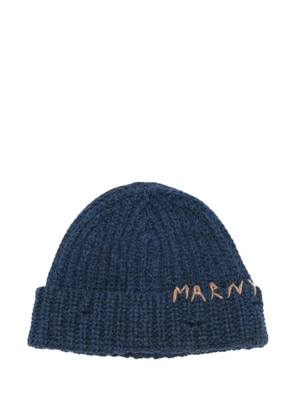 Marni logo-embroidered beanie - Blue