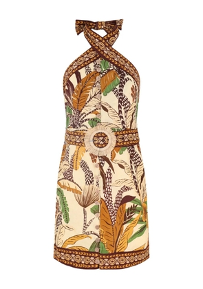 FARM Rio halter-neck botanical print day dress - Neutrals