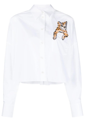 MSGM sequin-embellished cat cotton shirt - White