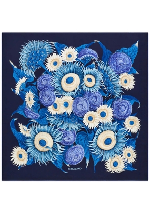 Ferragamo Sunflower print silk scarf - Blue