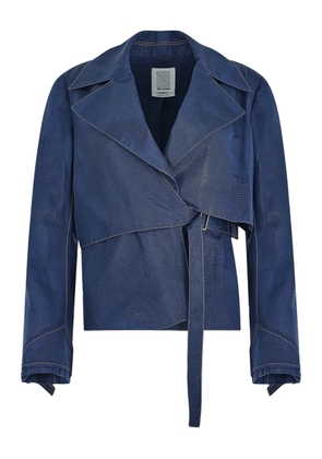 Rosie Assoulin ridged moiré belted jacket - Blue
