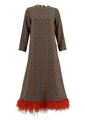 PAULA feather-detail silk dress - Green