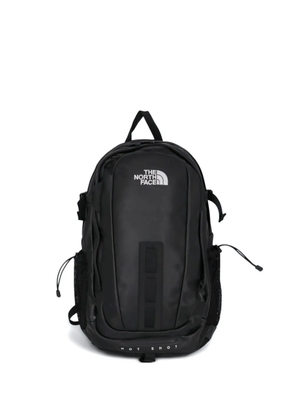 The North Face logo-embroidery leather backpack - Black