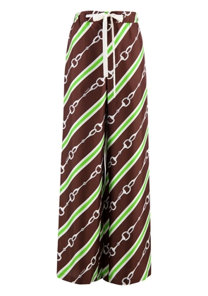 Gucci horsebit stripe print silk trousers - Brown