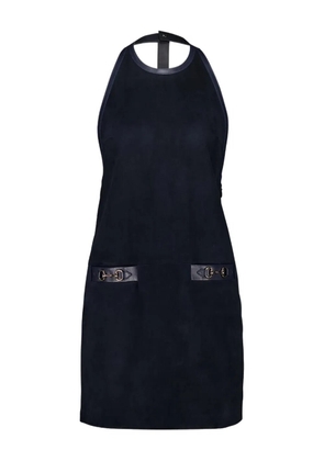 Gucci halterneck leather-trimmed suede mini dress - Blue
