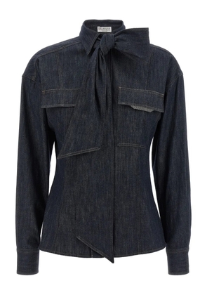 Brunello Cucinelli bow-tie denim shirt - Blue