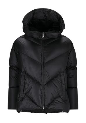Add hooded chevron-quilted down jacket - Black