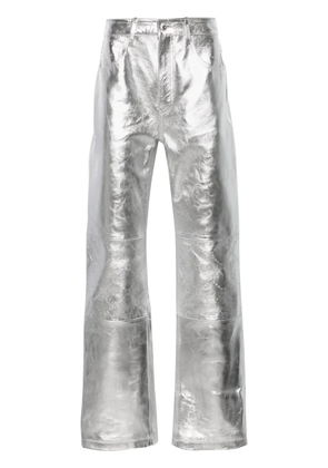 Marine Serre crescent moon-debossed leather trousers - Silver