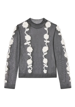 GANNI crochet-flowers mesh top - Black