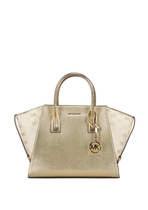 Michael Kors large Avril metallic leather logo tote bag - Yellow