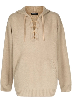 Undercover lace-up wool hoodie - Brown