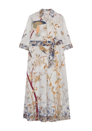 Pierre-Louis Mascia Diomedes bird-print belted shirt dress - Neutrals