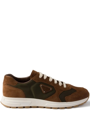 Prada suede-panelled low-top sneakers - Brown