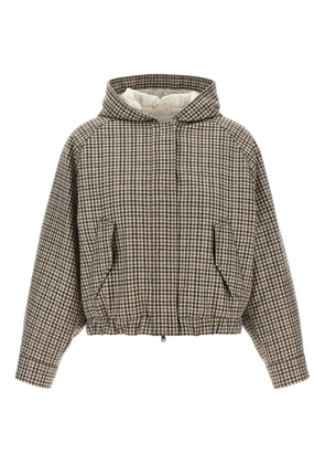 Brunello Cucinelli Shiny Zipper Pull check-print jacket - Neutrals