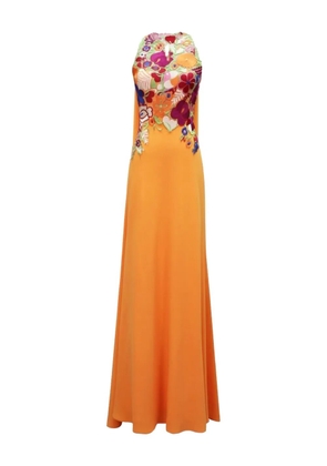 Gemy Maalouf mock-neck floral-corset maxi dress - Orange