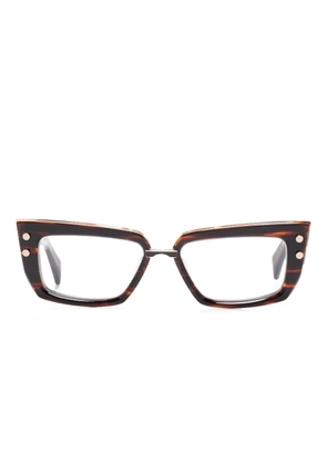 Balmain Eyewear Madame gold-detail rectangle glasses - Brown