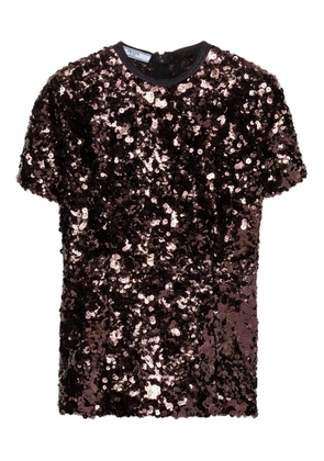 Prada sequin-embellished short-sleeve top - Brown