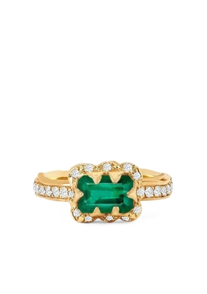 Logan Hollowell 14K yellow gold micro Queen diamond and emerald ring