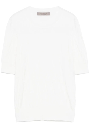 D.Exterior chevron-knit sweater - White