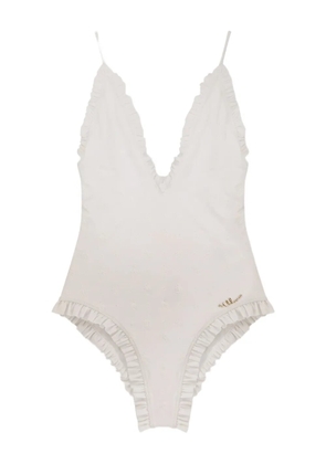 Chloé ruffled embroidered swimsuit - White