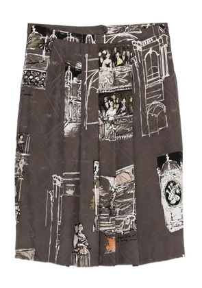 Hermès Pre-Owned 1990s pleated print skirt - Brown
