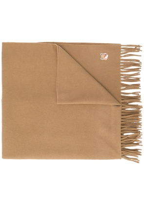 Maison Kitsuné logo-patch fringed scarf - Neutrals