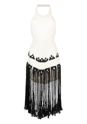 Jil Sander fringed knit halterneck top - Neutrals