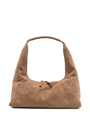 Marge Sherwood medium debossed-logo suede shoulder bag - Brown
